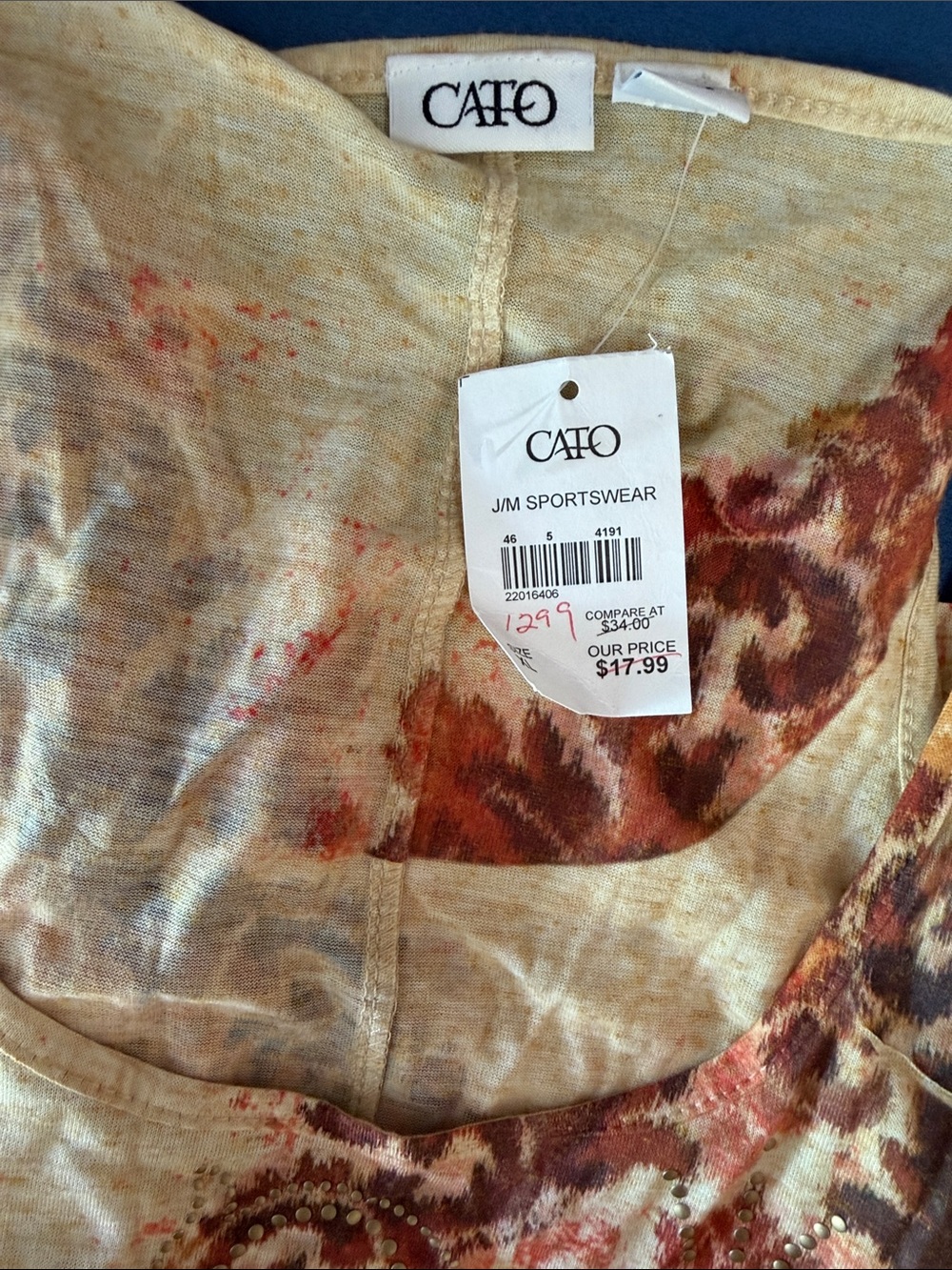 Cato Cream Tank Top with Rust Floral Print